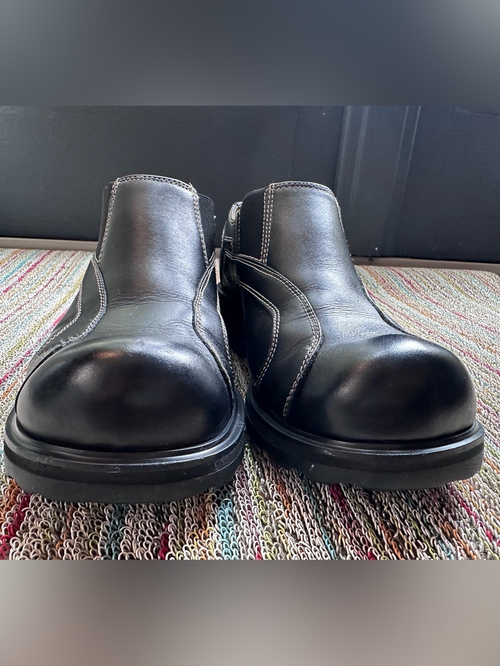 Fluevog VINTAGE EXCELLENT F-Shoe Angie black slip-on w/ contrast beige stitch -7 - Picture 7 of 16